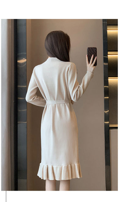 【Dress】無地シンプルニットマーメイドワンピース　Ｗ7949