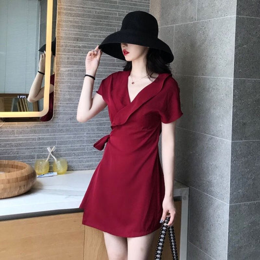 【dress】好感度UP!気質満点エレガントVネックシフォンスカート