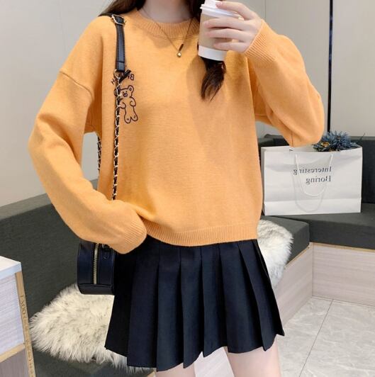 【tops】絶対流行!ガーリッシュキャンパスセーター4色