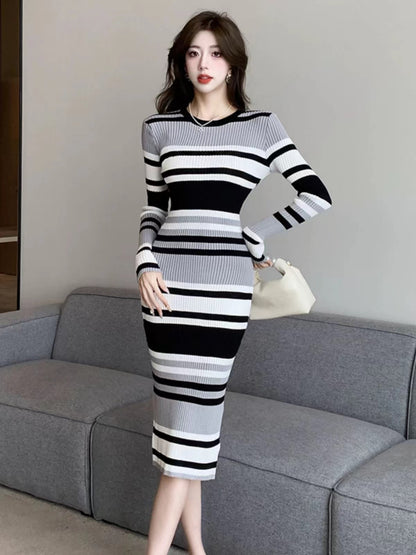 【Dress】ボーダー柄ニットワンピース　W14278