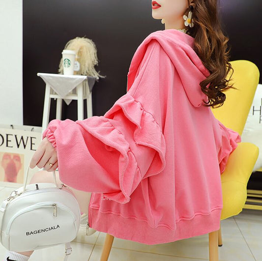 【outer】秋新作おすすめフード付き合わせやすいフリル3色