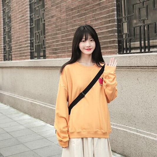 【tops】大人可愛い韓国系スウィートラウンドネックルーズプリントパーカ