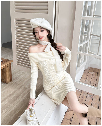 【Dress】リボンオフショルニットワンピース　W14595