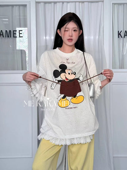 【Tops】キャラクターレースTシャツ T01354