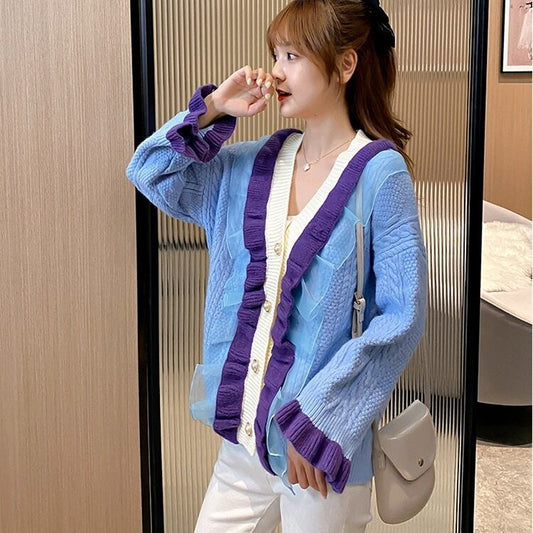 【outer】美人度アップフリルスウィートニットカーディガン3色