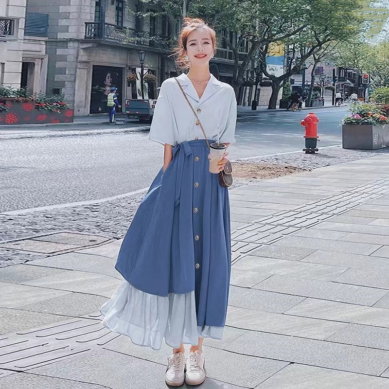 【Dress】切り替えデザインシャツワンピース　W10848