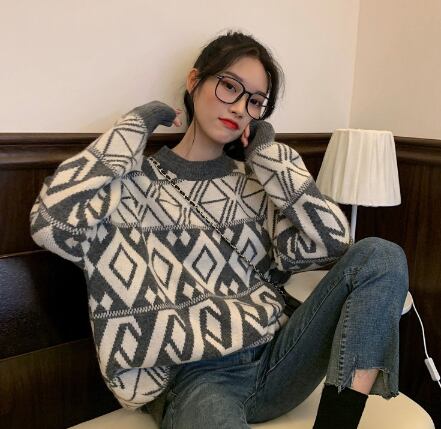 【tops】新作！絶対欲しいラウンドネックセーターゆったり2色切り替え