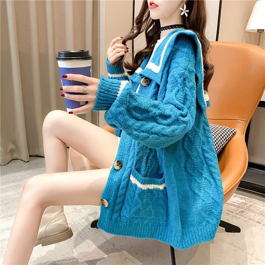 【outer】早い者勝ちネイビーカラーカラーマッチングカーディガン3色