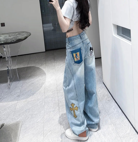 【Bottoms】キャラクター刺繍デニムパンツ T01572