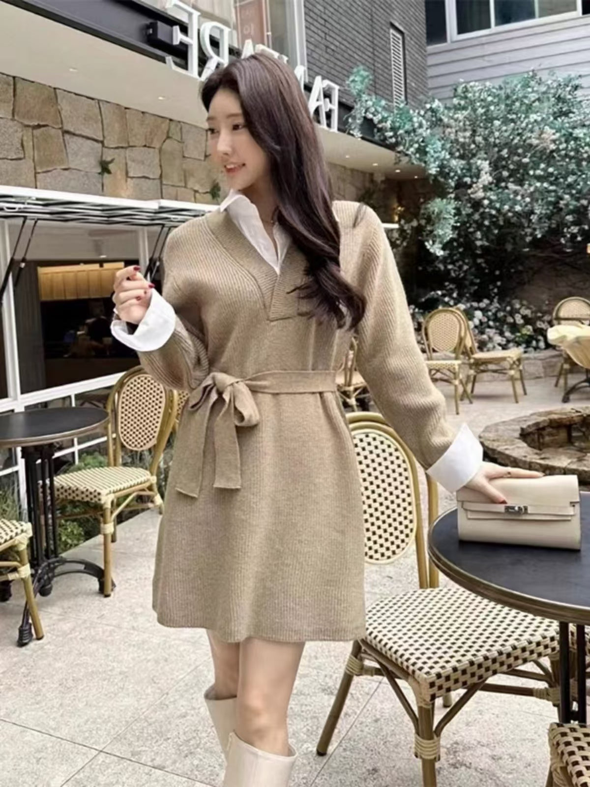 【Dress】フェイクレイヤードニットワンピース　Ｗ14432