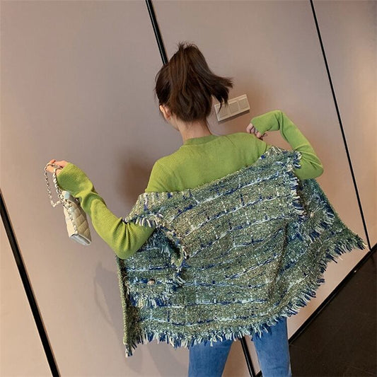 【outer】美人度アップフリンジチョッキベストカーディガン2色