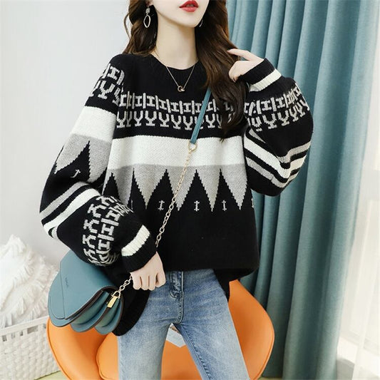 【tops】絶対流行セーター2色キャンパスラウンドネックランタンスリーブ