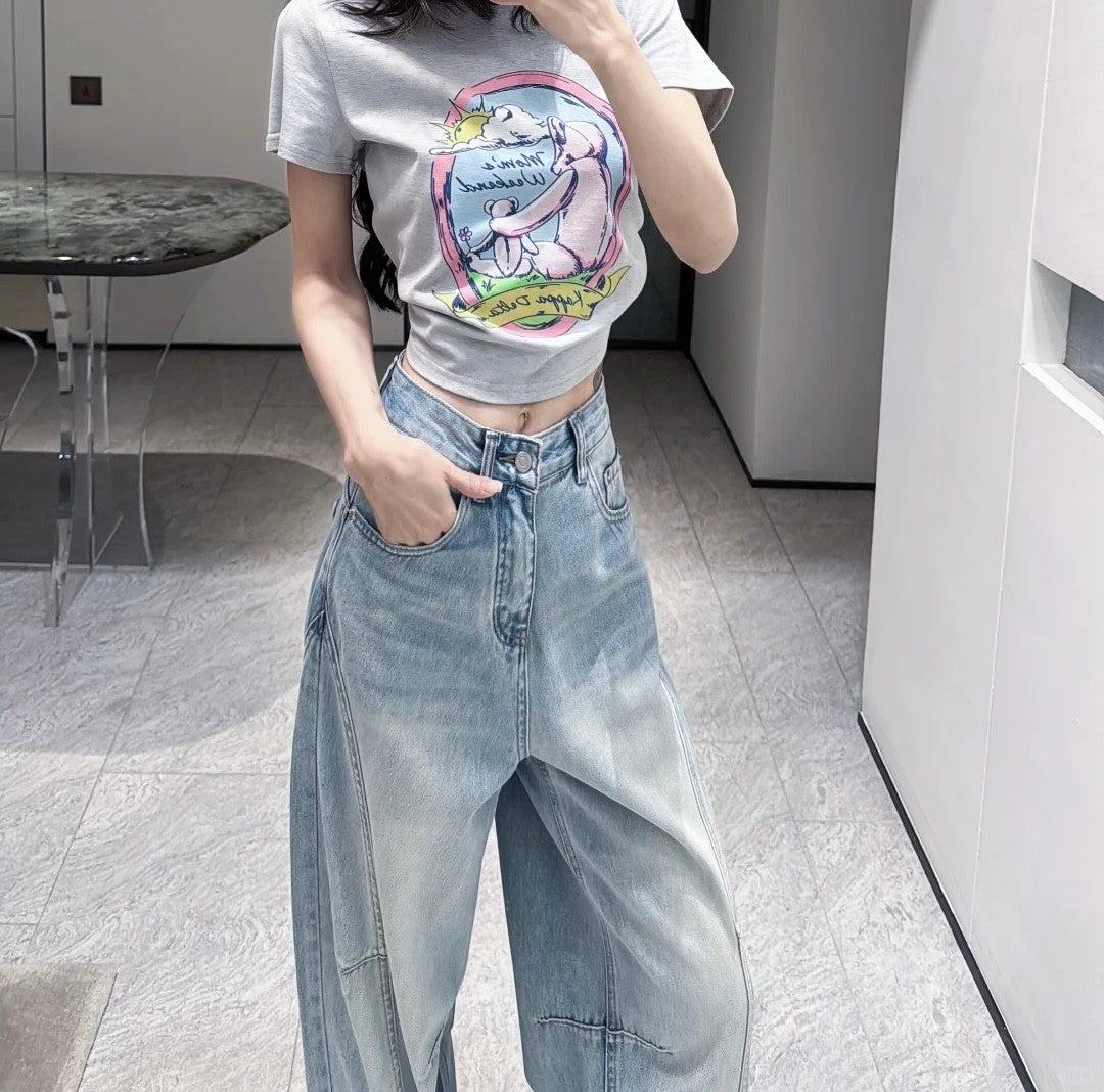 【Bottoms】キャラクター刺繍デニムパンツ T01572