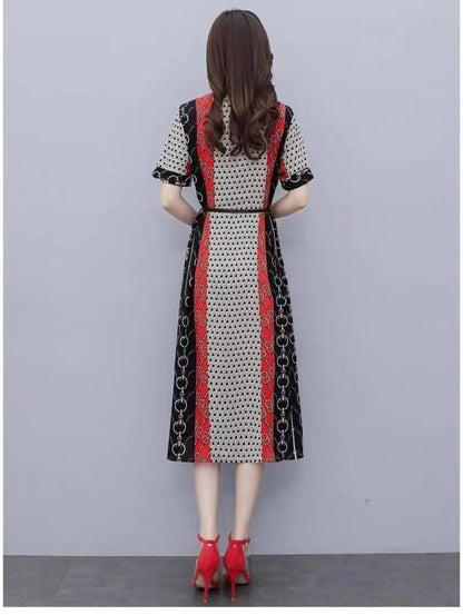 【Dress】人気爆発中～フェミニン半袖ロング丈配色薄い夏シャツワンピース   W-6129