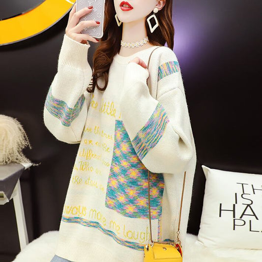 【tops】森ガール小清新セーター2色カラーマッチングラウンドネック