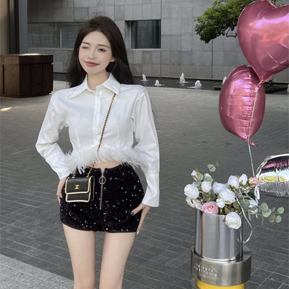 【Tops】ファーデザインシャツ　Ｗ13476