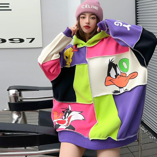 【tops】切り替え配色プリントフーディー　M21437