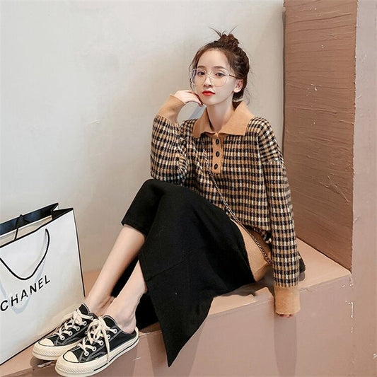 【tops】海外トレンドPOLOネックセーター2色チェック柄