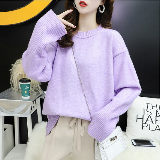 【tops】大人可愛い！スウィートラウンドネックニットセーター4色