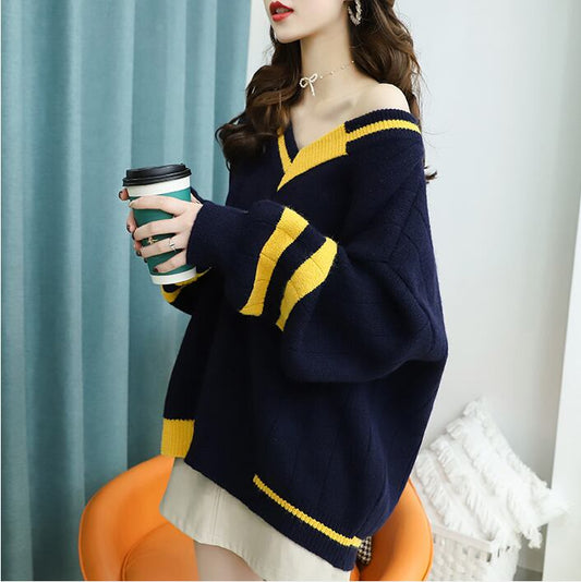 【tops】韓国系超人気Vネックカジュアルセーター3色着心地よい