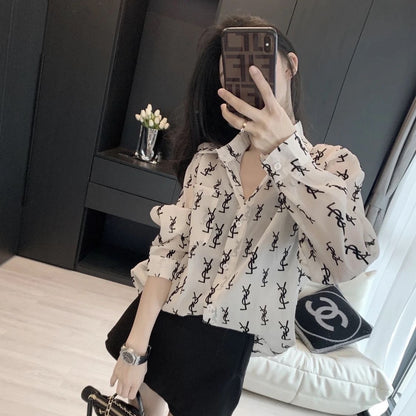 【Tops】レターロゴ シフォンシャツ T01530