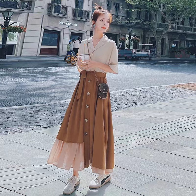 【Dress】切り替えデザインシャツワンピース　W10848
