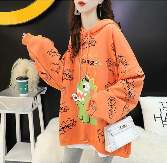 【tops】大人可愛い！カートゥーンパーカーゆったり3色