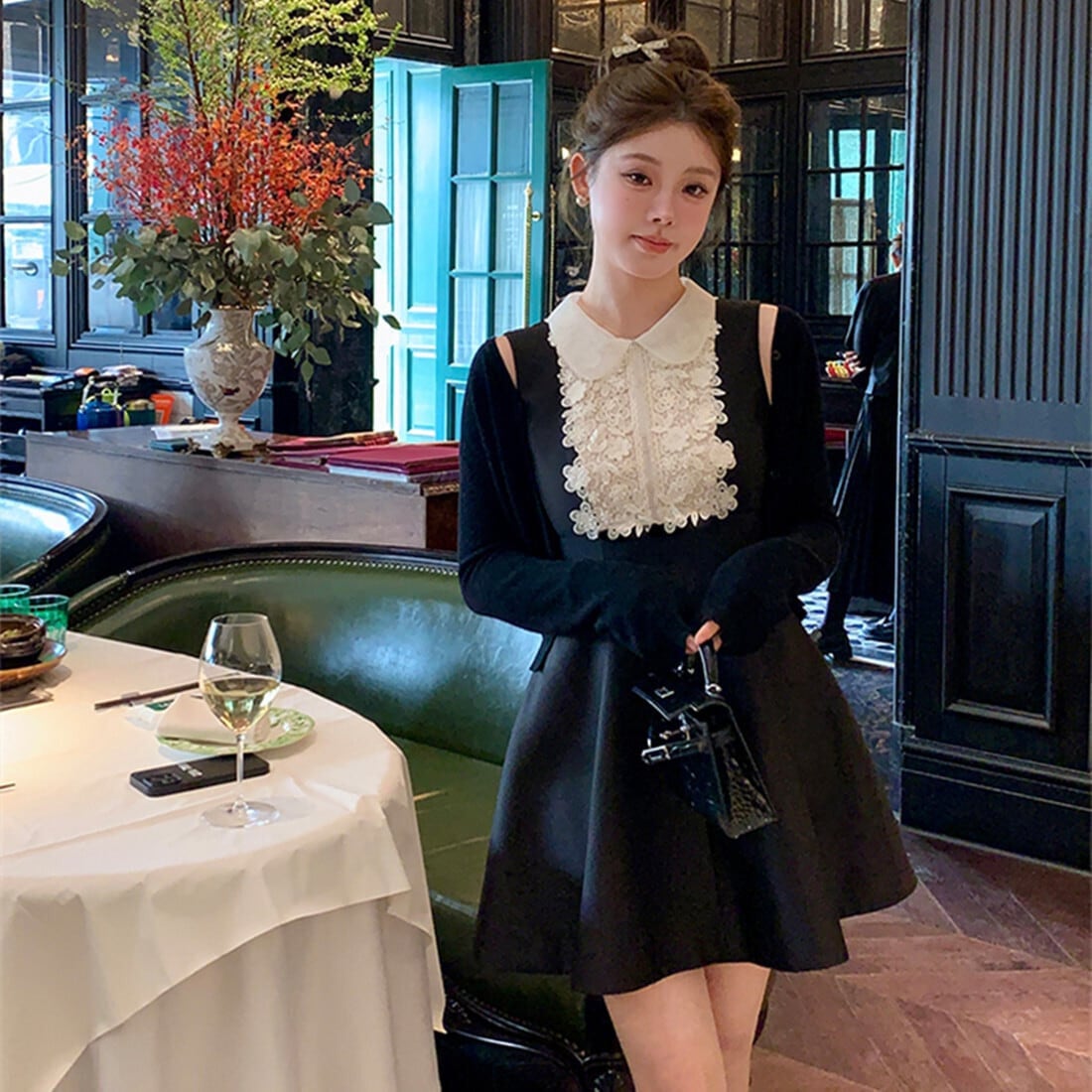 【Dress】レースドッキングノースリーブミニワンピース　N2997