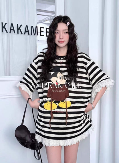 【Tops】キャラクターレースTシャツ T01354