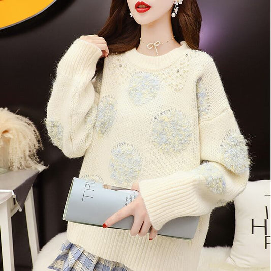 【tops】売り切れ必至スウィートラウンドネックセーター3色