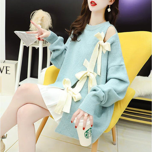 【tops】売り切れ必至リボンデザイン3色セーター韓国系着心地良い