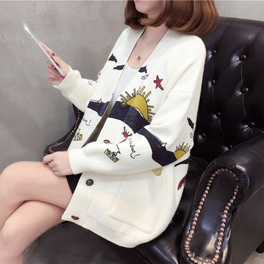 【outer】絶対欲しいカートゥーンプリントカーディガン2色