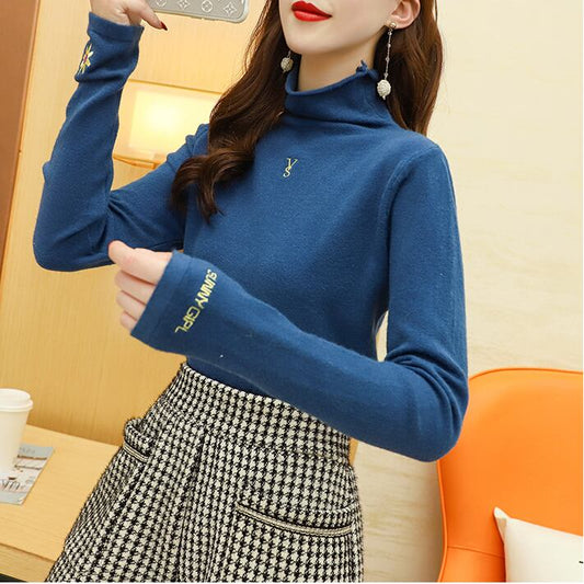 【tops】美人度アップ刺繍タイトニットセーター付き合わせやすい3色