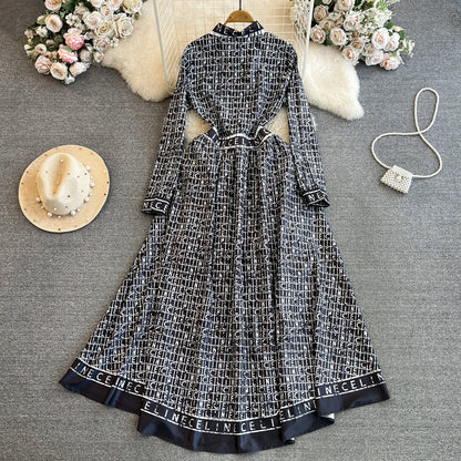 【Dress】長袖英文字シャツワンピース　W14104