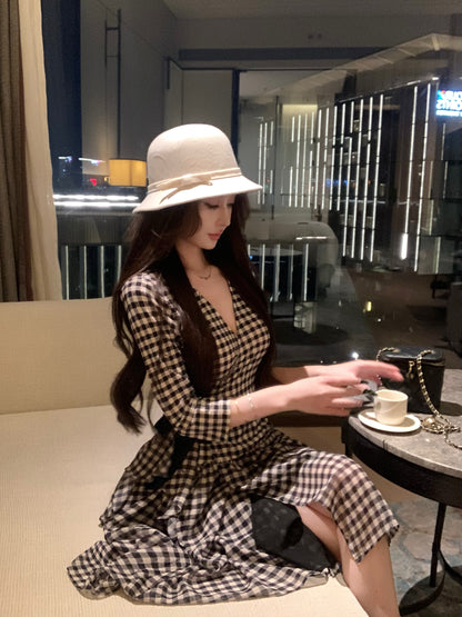 【Dress】チェック柄デートワンピース 　W14670