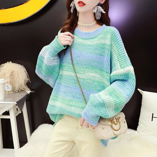 【tops】気質アップカジュアルラウンドネックカラーマッチングセーター2色