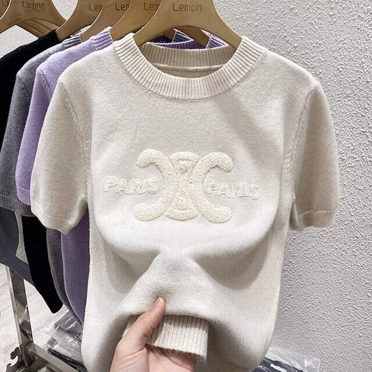 【tops】半袖ニットトップス　M21832