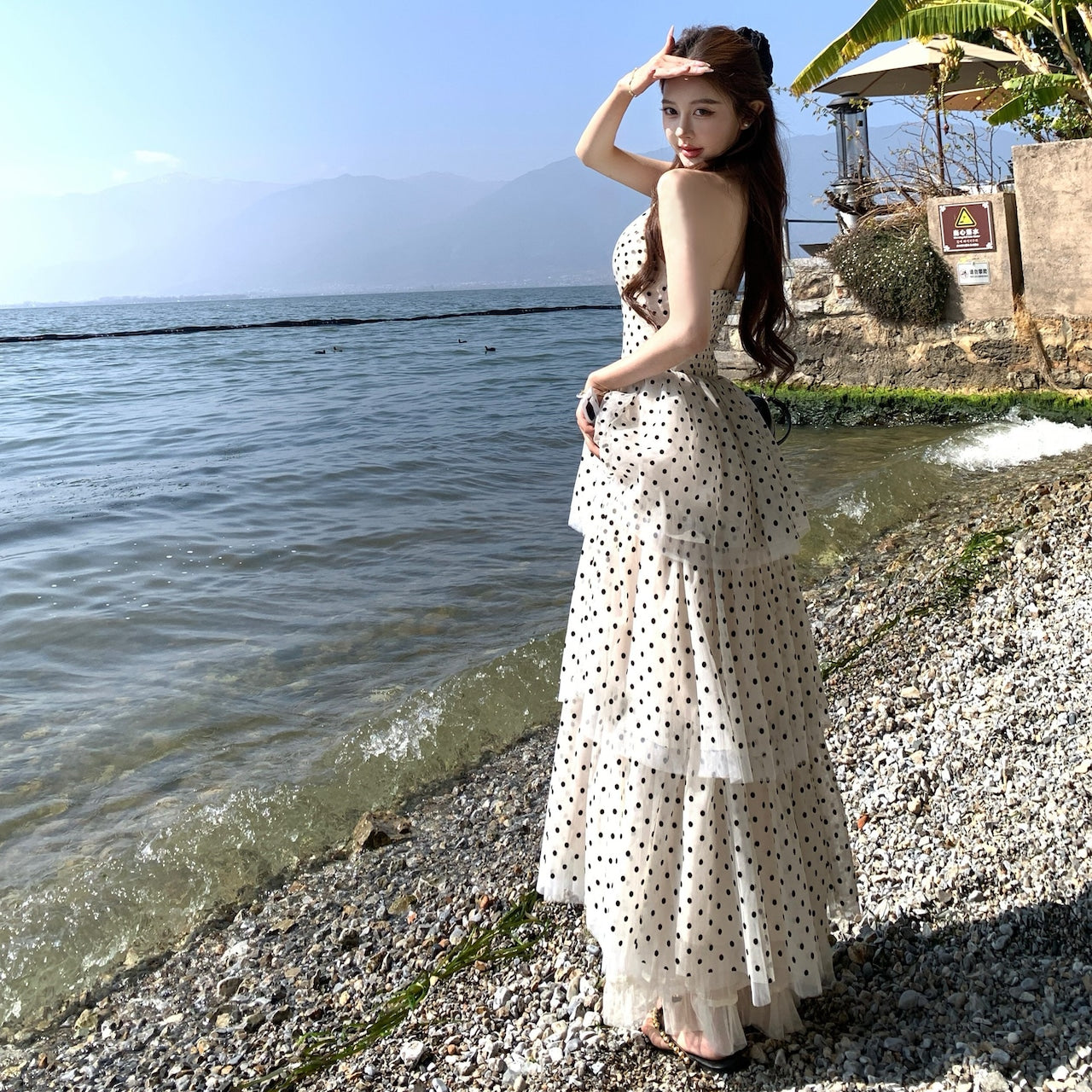 【Dress】ホルターネックドット柄ワンピース　M29722
