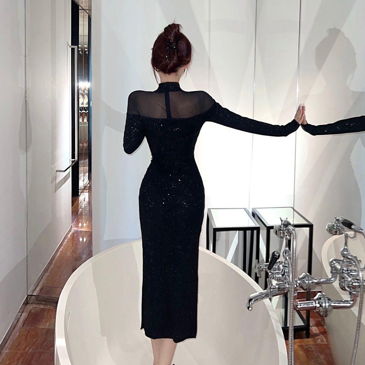 【Dress】フェミニンワンピース黒　Z8168