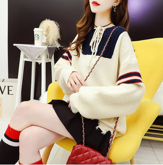 【tops】気質アップ 不規則 イレギュラーカラーマッチングセーター3色