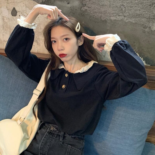 【tops】美人度アップ!韓国系レトロスウィートデザインドールカラーセーターシャツ