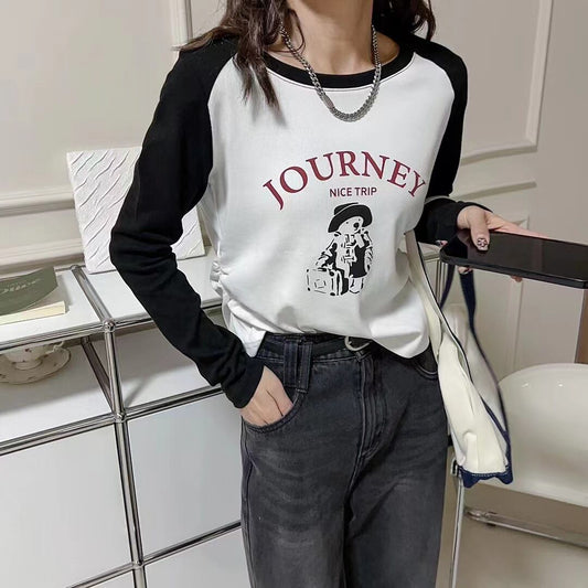 【Tops】プリント配色カットソー　Z6706