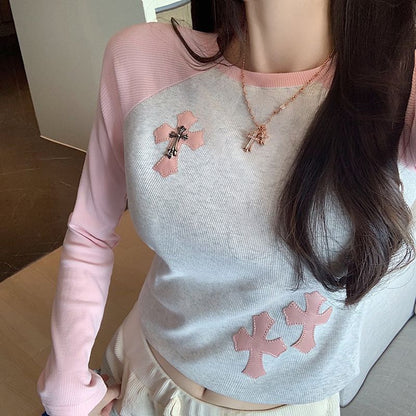 【Tops】ラグランスリーブ配色Ｔシャツ　Z8264